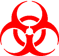 Red biohazard symbol on a white background.